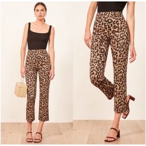 REFORMATION Leopard Print High-Rise Straight Pants - SZ.6